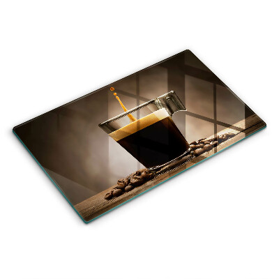 Sklenená doska na krájanie Šálka kávy s kávovými zrnami