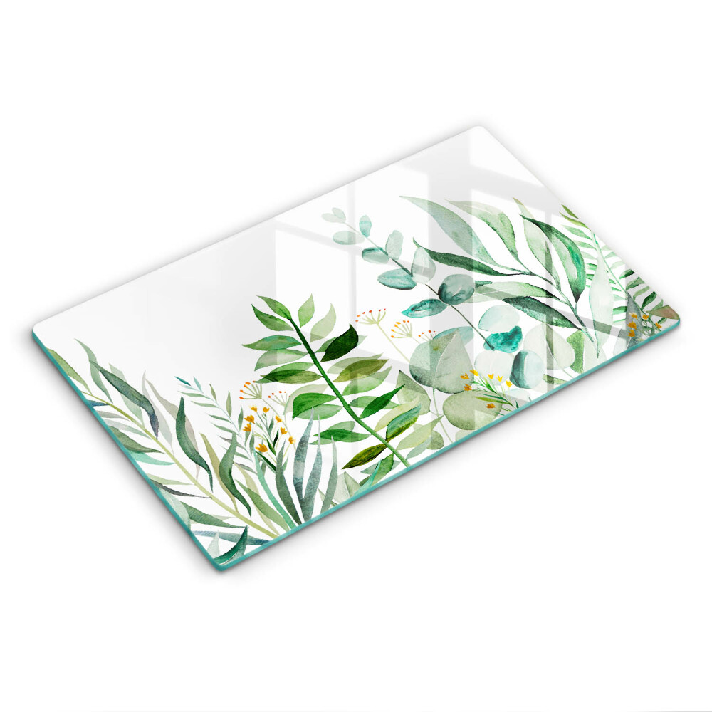 Sklenená doska na krájanie Akvarelové zelené listy a vetvičky