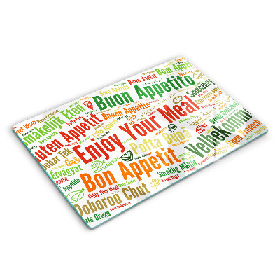 Doska na krájanie 80x52 cm Rôzne jazyky priania dobrú chuť