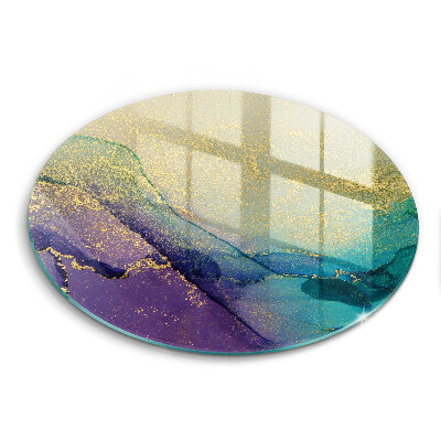 Sklenená doska na krájanie okrúhla Zlaté abstraktné akvarelové prúdy