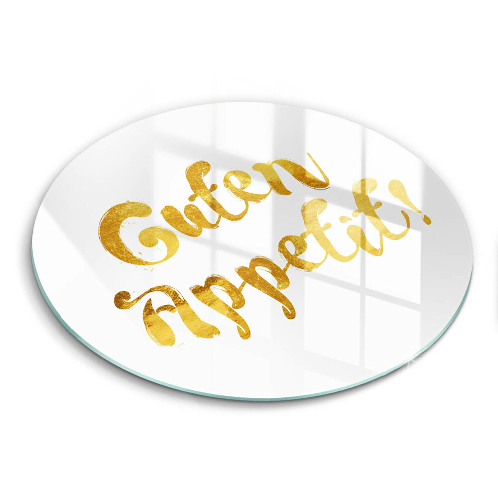 Sklenená doska na krájanie okrúhla Zlatý nápis na sklenenej doske