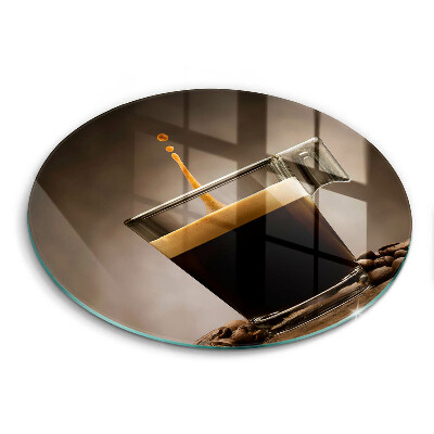 Sklenená doska na krájanie okrúhla Šálka kávy s kávovými zrnami