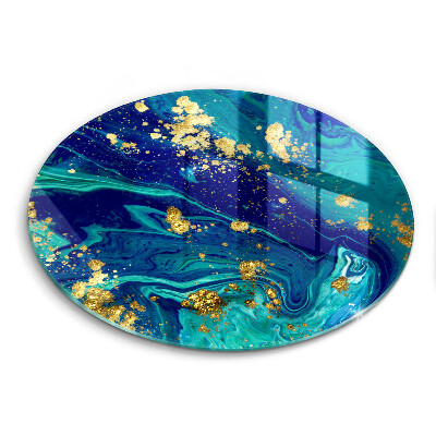 Sklenená doska na krájanie okrúhla Mramorová modrá s pozlátenými akcentmi