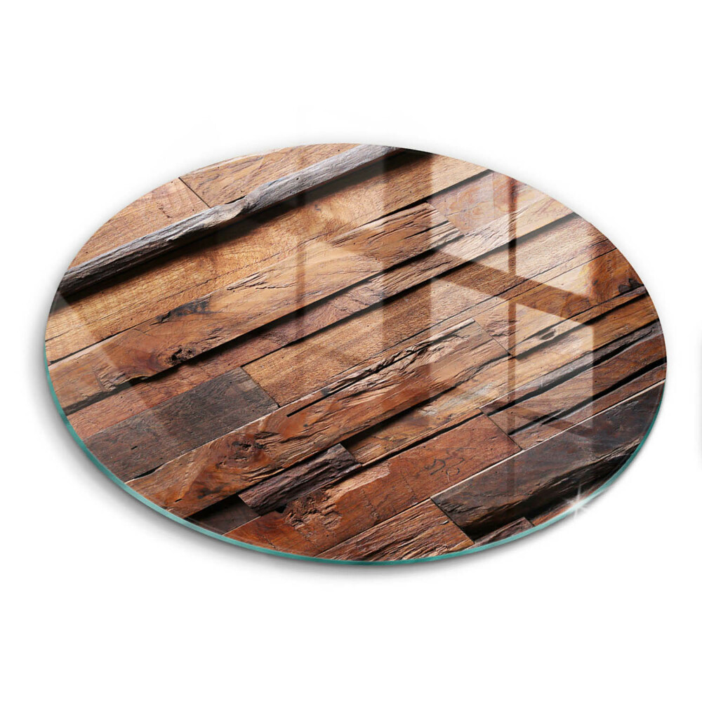 Sklenená doska na krájanie okrúhla Drevený rustikálny parketový vzor