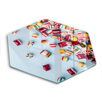 Sklenená doska na krájanie šesťhranná Farebný cukríkový chaos 
