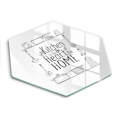 Sklenená doska na krájanie šesťhranná Kuchynská srdcová harmónia 