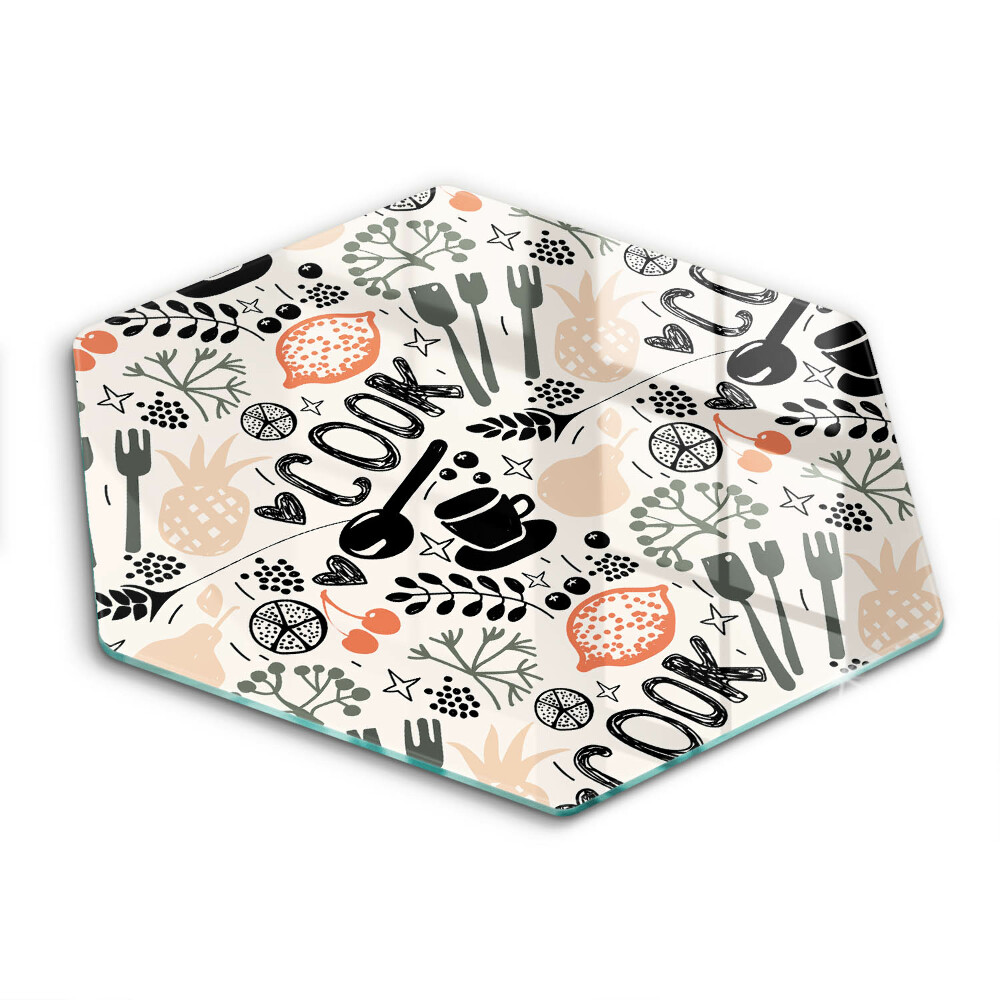 Sklenená doska na krájanie šesťhranná Kuchynská záhrada fantázie 