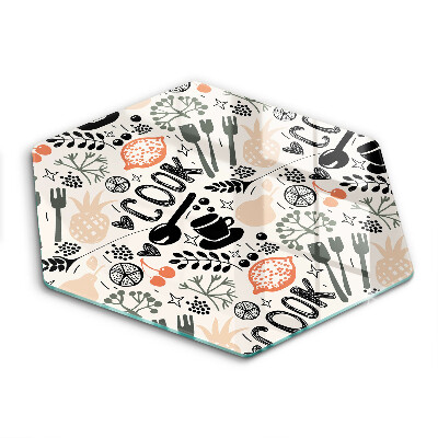 Sklenená doska na krájanie šesťhranná Kuchynská záhrada fantázie 