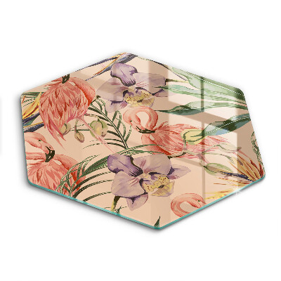 Doska na krájanie šesťhranná Tropický raj s plameniakmi a orchideami 