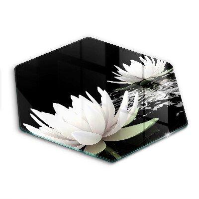 Sklenená doska na krájanie šesťhranná Biele lekná na vode 