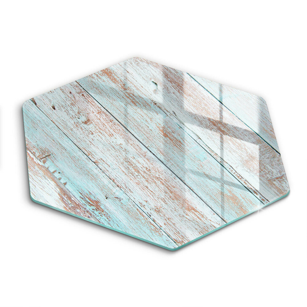 Sklenená doska na krájanie šesťhranná Opotrebované tyrkysové drevené dosky 