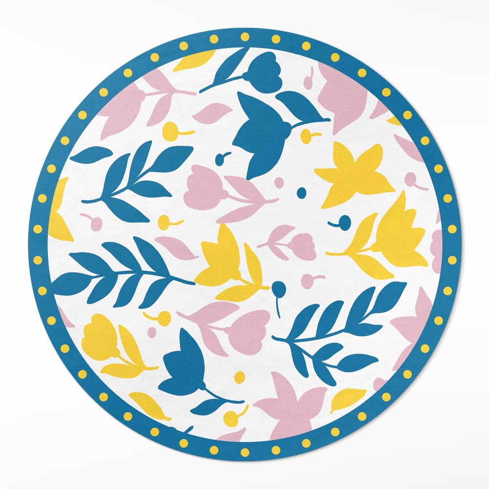 Okrúhly vinylový koberec Ilustrácia pastelové kvety rastliny