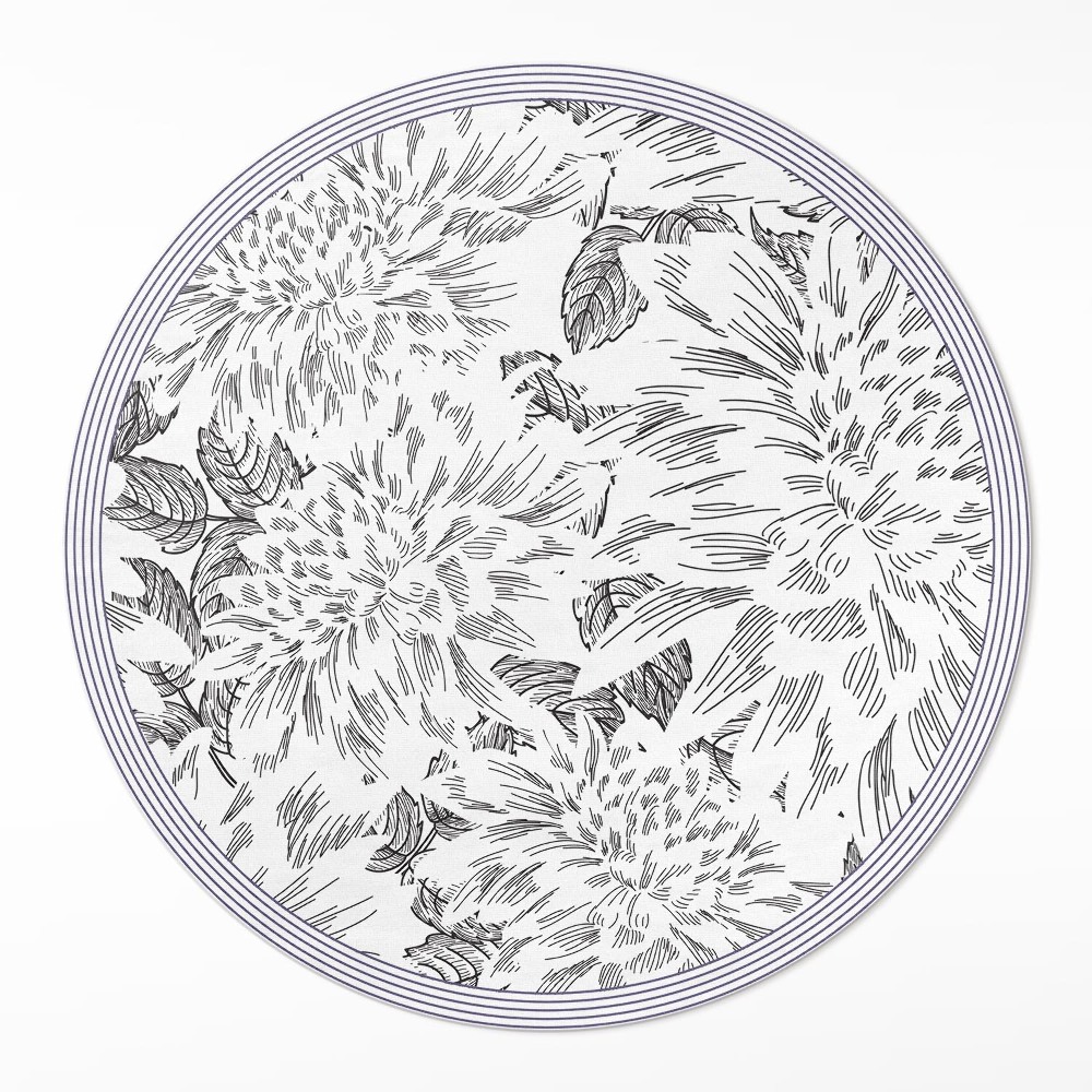 Okrúhly vinylový koberec Skica kvetov štýlová lúka