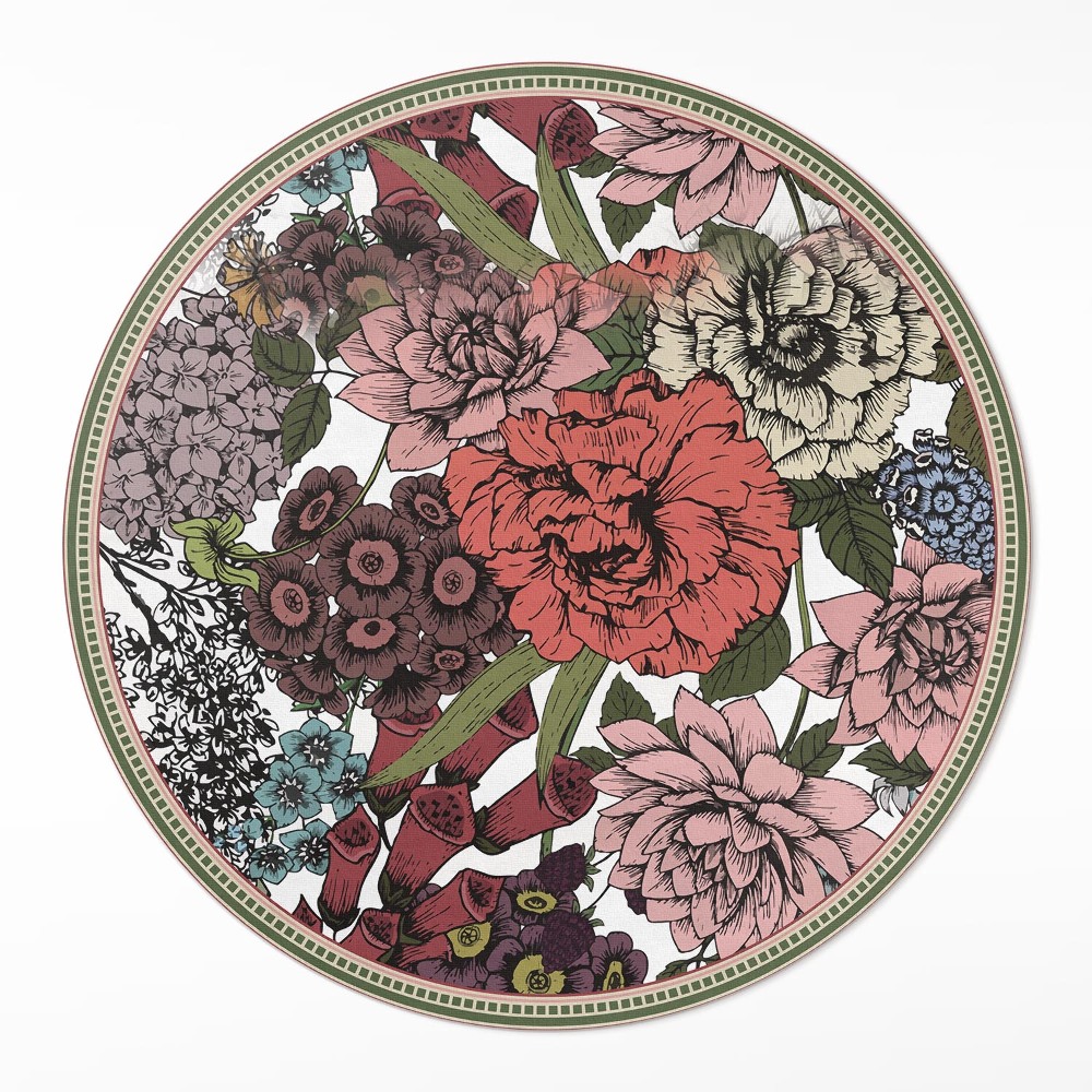 Okrúhly vinylový koberec Pastelové kvety na lúke vintage