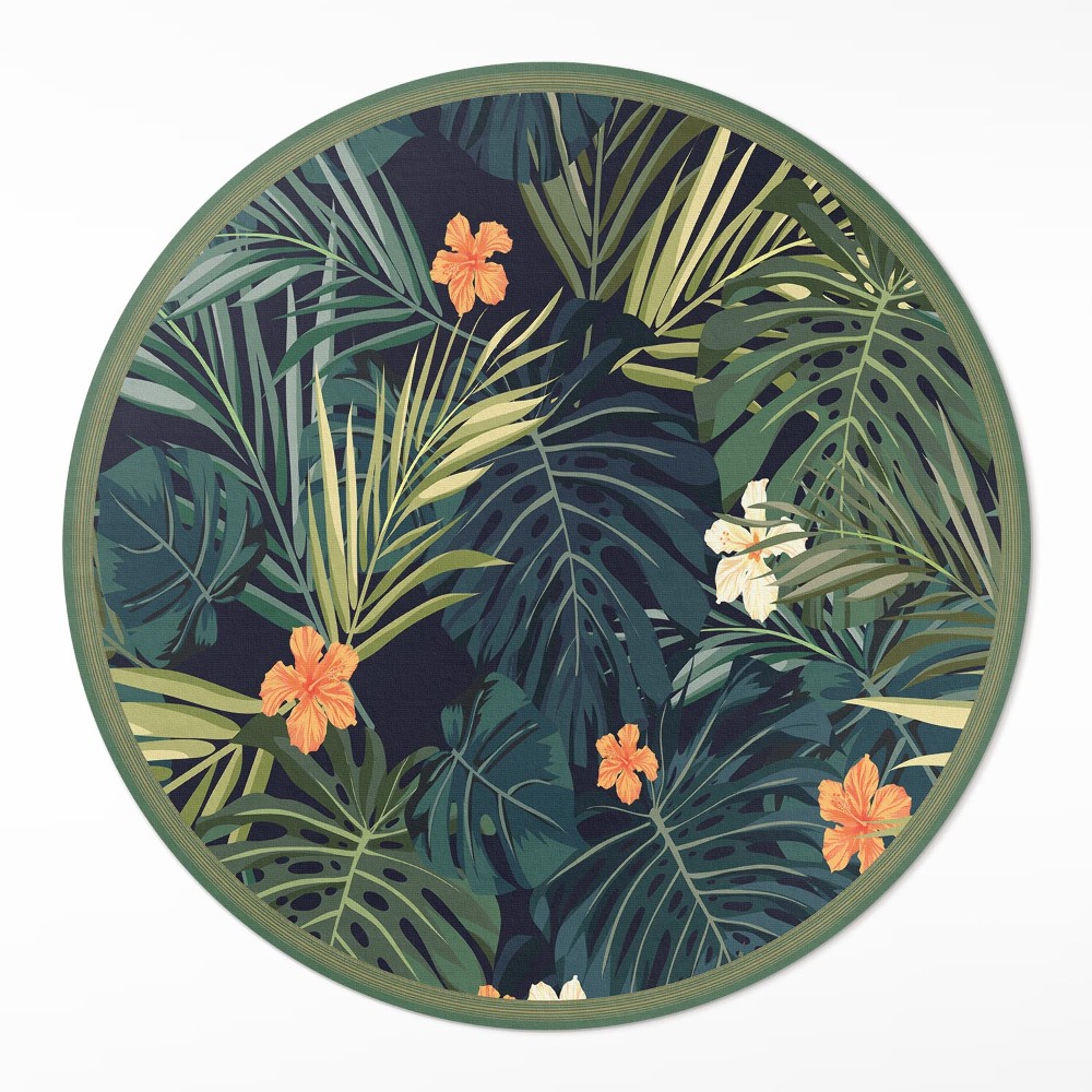 Okrúhly vinylový koberec Tropická vegetácia listy a kvety vintage