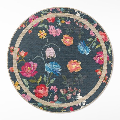 Okrúhly vinylový koberec Farebné vyšívané kvety