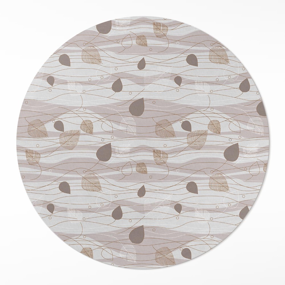 Okrúhly vinylový koberec Boho lístky na pozadí vĺn ilustrácia