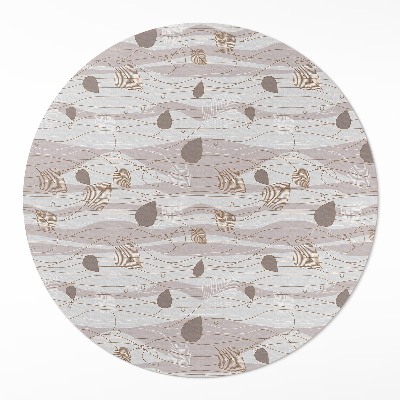 Okrúhly vinylový koberec Boho lístky na pozadí vĺn ilustrácia