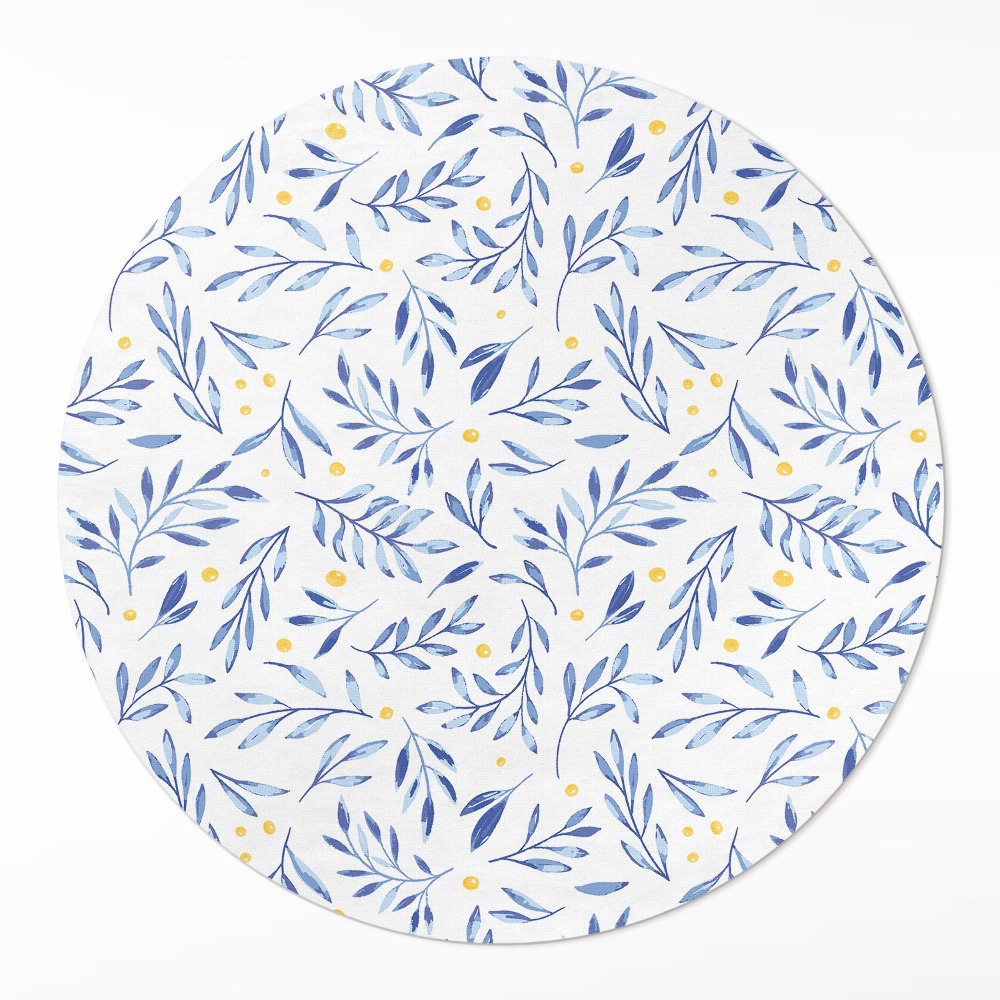 Okrúhly vinylový koberec Akvarelové vetvičky, lístky, bodky boho