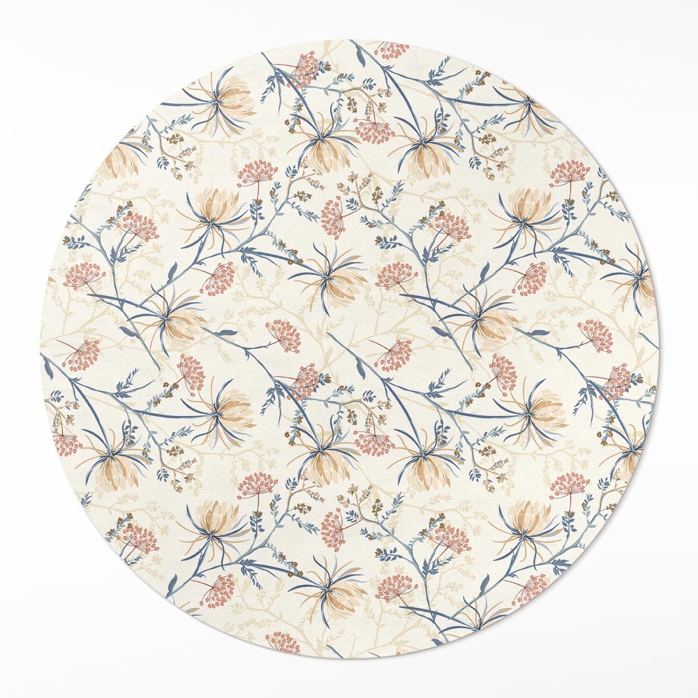 Okrúhly vinylový koberec Kvetinová lúka jemný boho vzor
