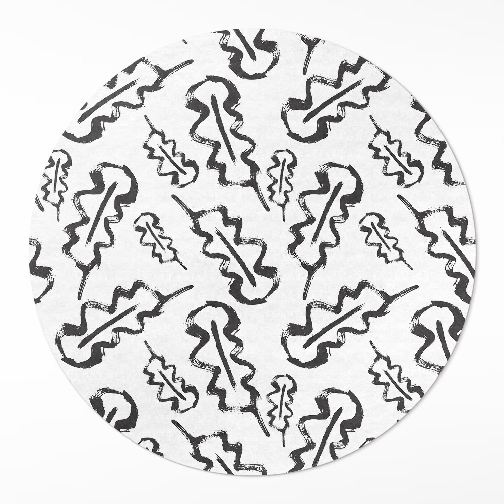 Okrúhly vinylový koberec Maľované listy v minimalistickom štýle