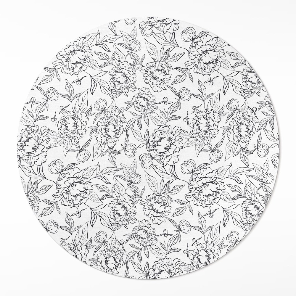 Okrúhly vinylový koberec Skica pivónií a listov vintage