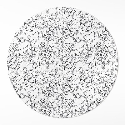 Okrúhly vinylový koberec Skica pivónií a listov vintage