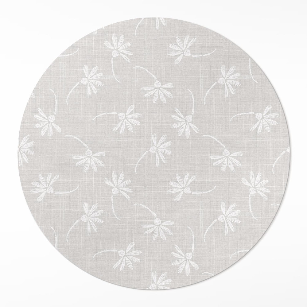 Okrúhly vinylový koberec Jemné boho sedmokrásky na tkanine