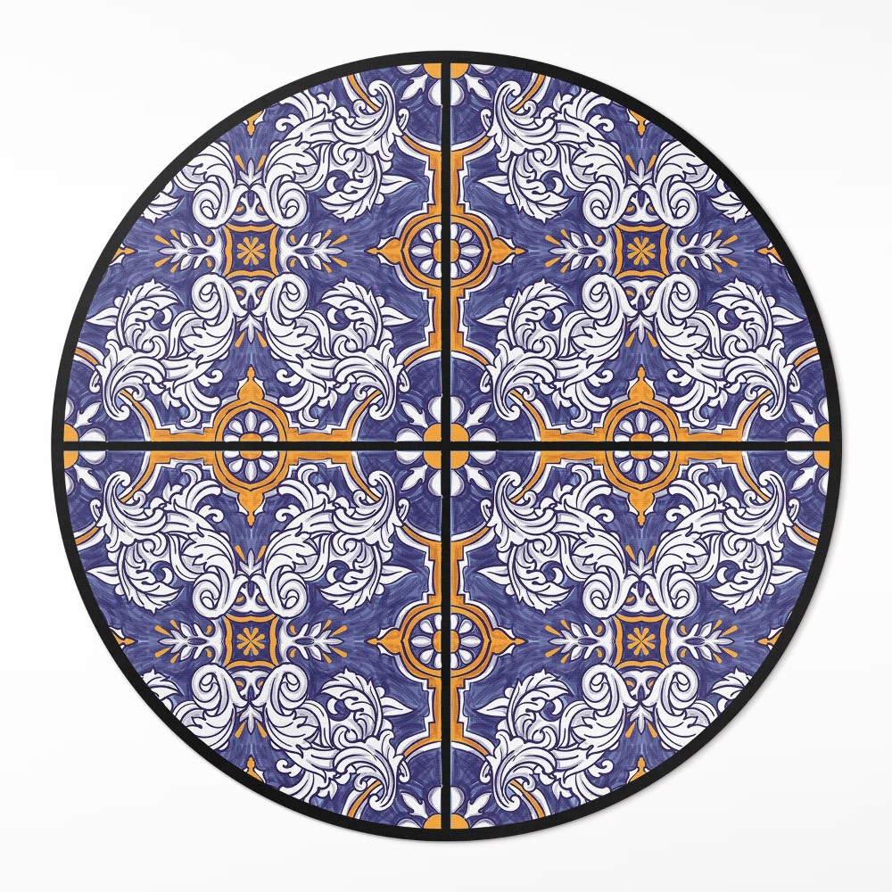 Okrúhly vinylový koberec Štýlové dlaždice s rastlinnými ornamentmi