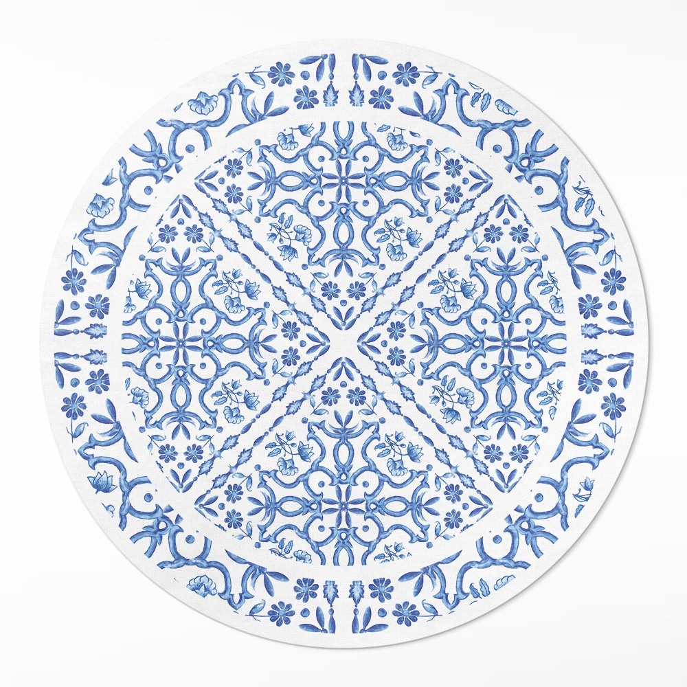 Okrúhly vinylový koberec Dekoratívne dlaždice rastlinné ornamenty