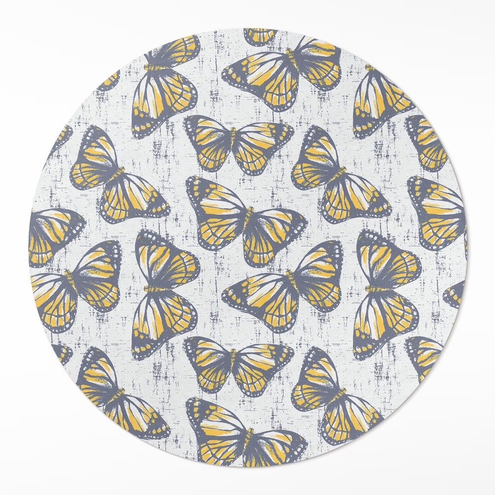 Okrúhly vinylový koberec Žlté motýle na textúre