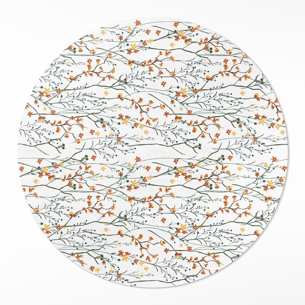 Okrúhly vinylový koberec Kvietky a vetvičky v štýle boho