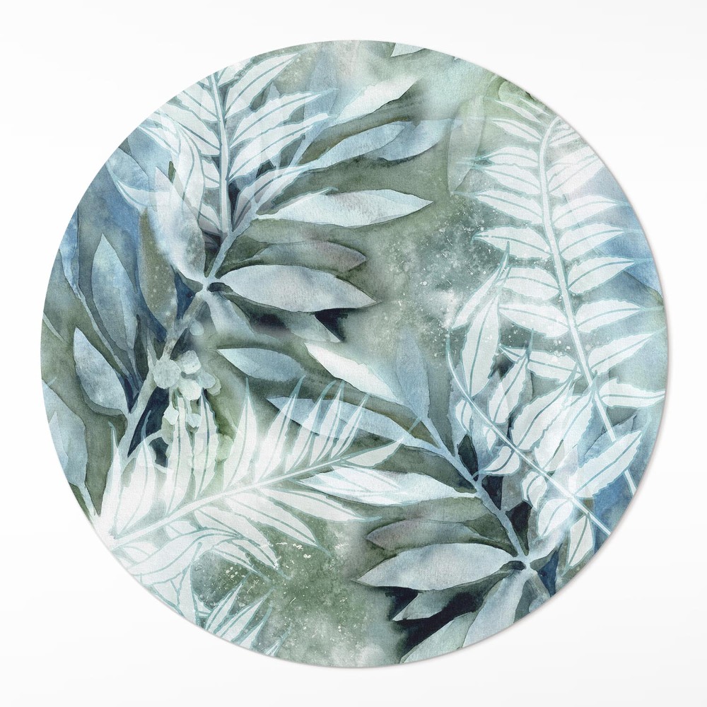 Okrúhly vinylový koberec Akvarelové listy jemné vetvičky