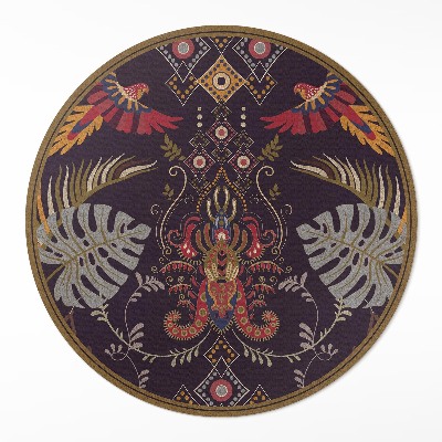 Okrúhly vinylový koberec Papagáje a listy monstery