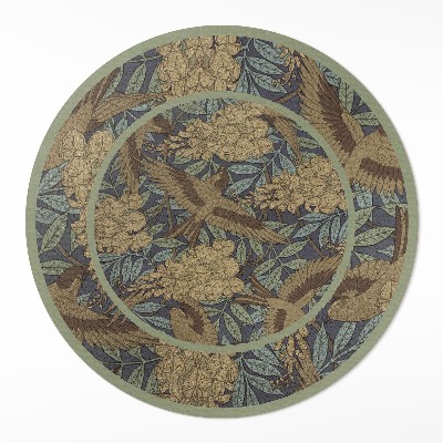 Okrúhly vinylový koberec Vtáky, kvety a listy vintage