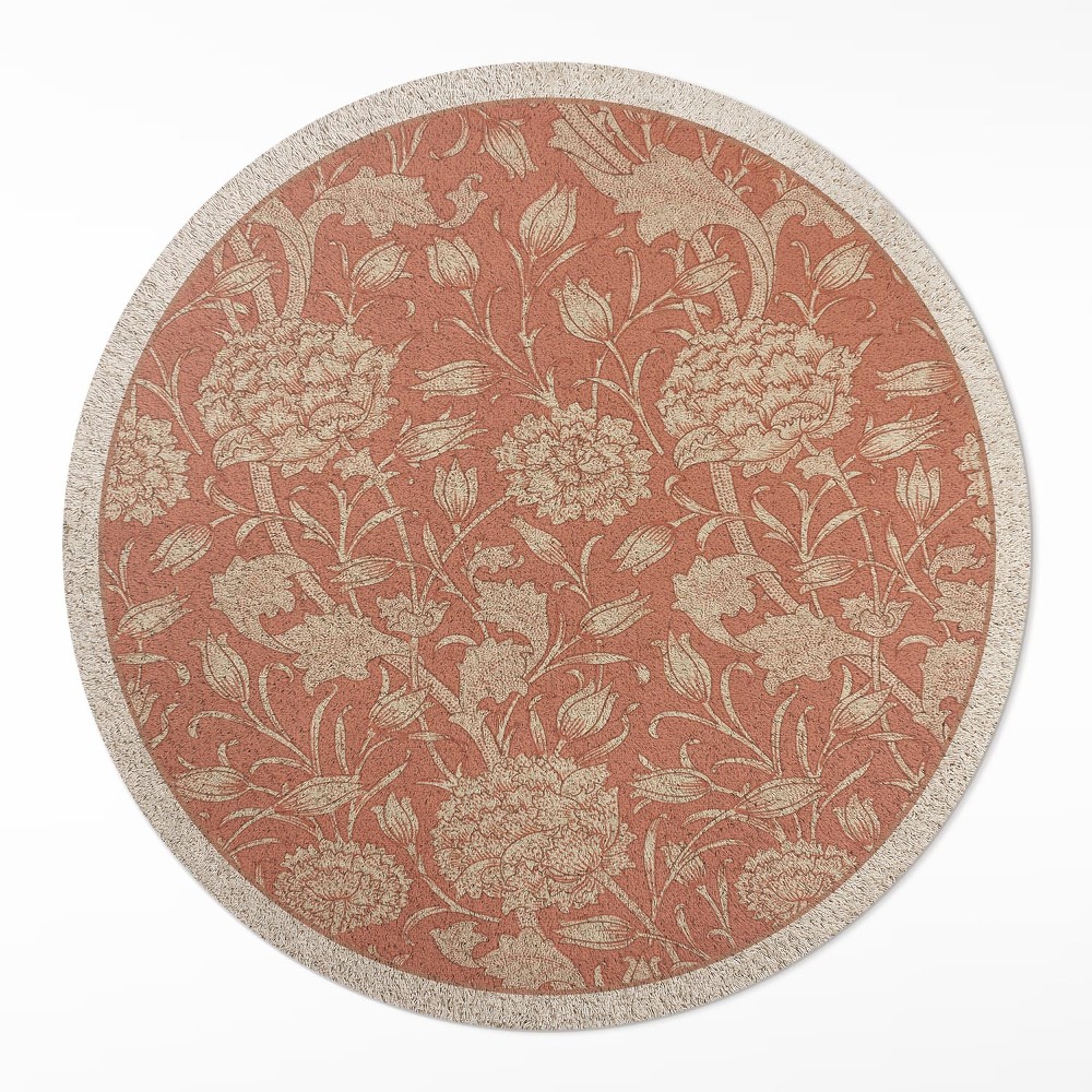 Okrúhly vinylový koberec Vyšívané kvety vo vintage štýle