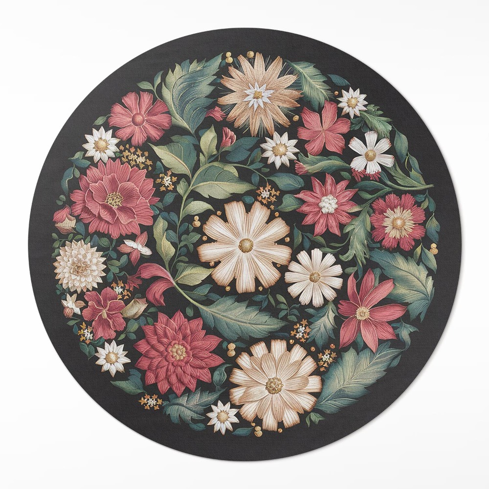 Okrúhly vinylový koberec Poľné kvety pastelové jemné rastliny