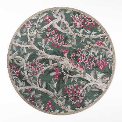 Okrúhly vinylový koberec Vetvy s listami a kvetmi vintage