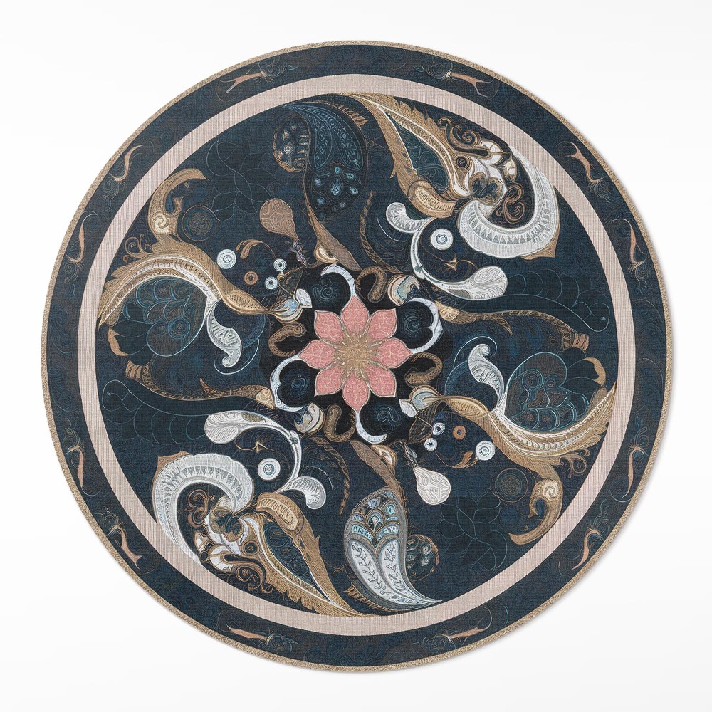 Okrúhly vinylový koberec Abstrakcia tvarov a kvet vintage štýl