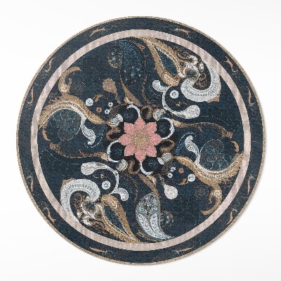 Okrúhly vinylový koberec Abstrakcia tvarov a kvet vintage štýl