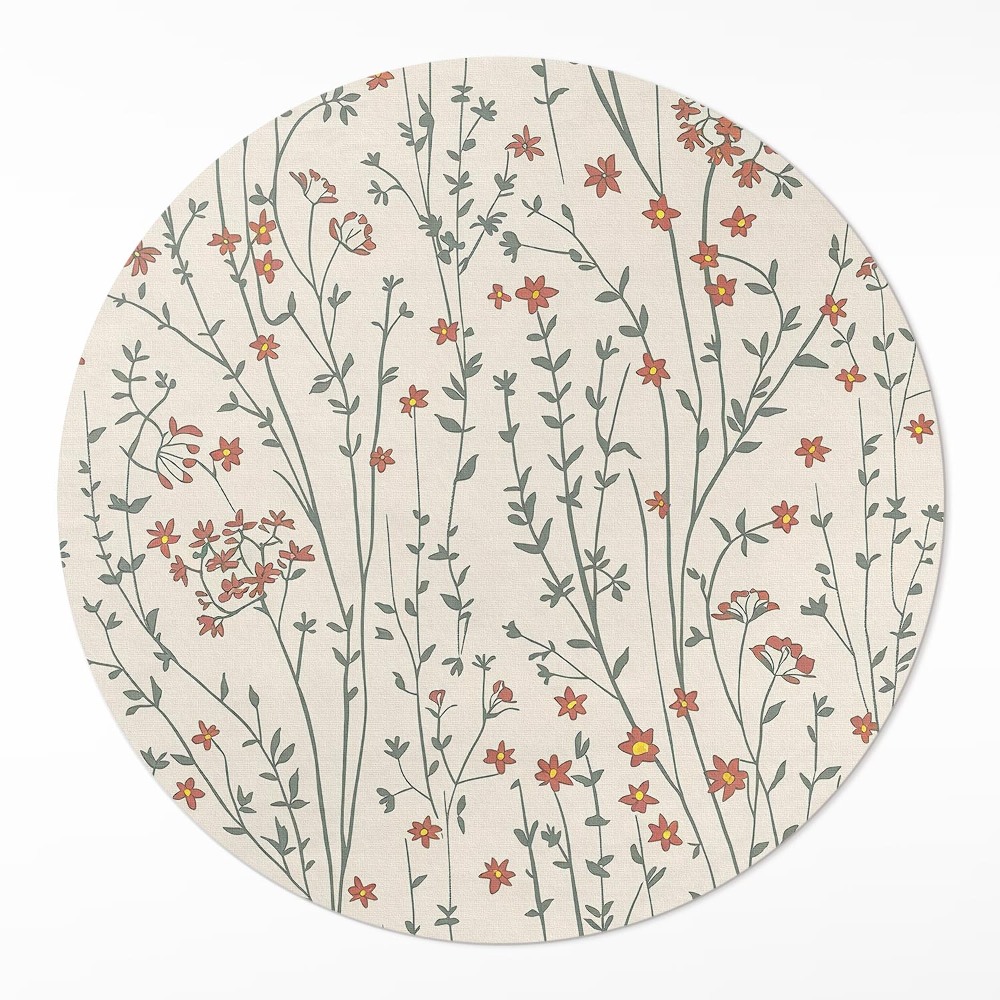 Okrúhly vinylový koberec Drobné poľné kvietky boho jemná lúka
