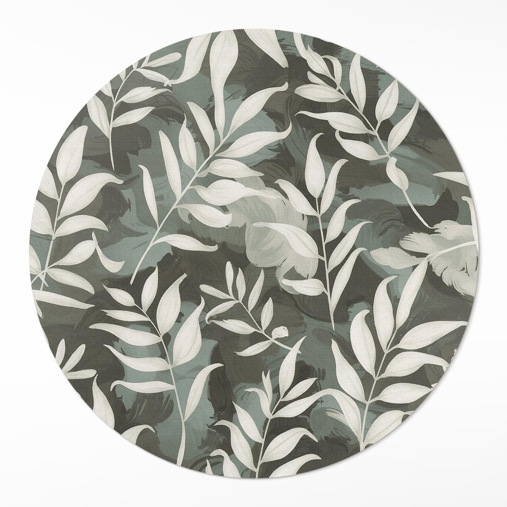 Okrúhly vinylový koberec Svetlé jemné listy vegetácia vintage