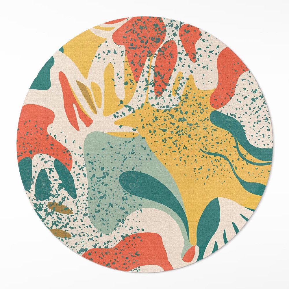 Okrúhly vinylový koberec Retro farebné škvrny nepravidelná abstrakcia