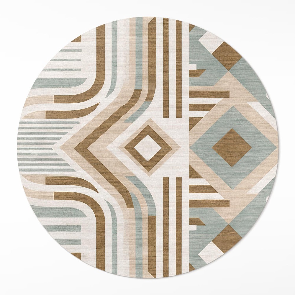 Okrúhly vinylový koberec Boho abstrakcia geometrická štýl indiánsky