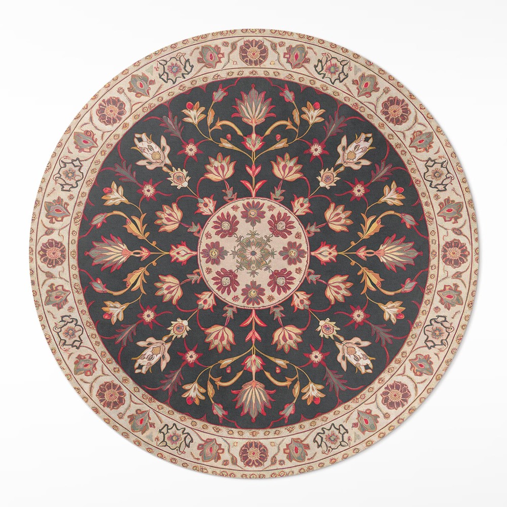 Okrúhly vinylový koberec Dekoratívny rastlinný motív štýl perzský