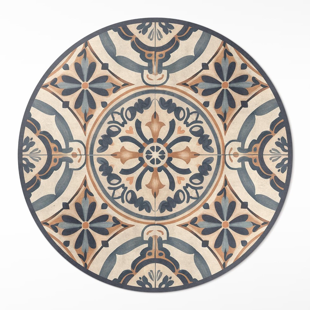Okrúhly vinylový koberec Antická mozaika s rastlinným motívom vintage