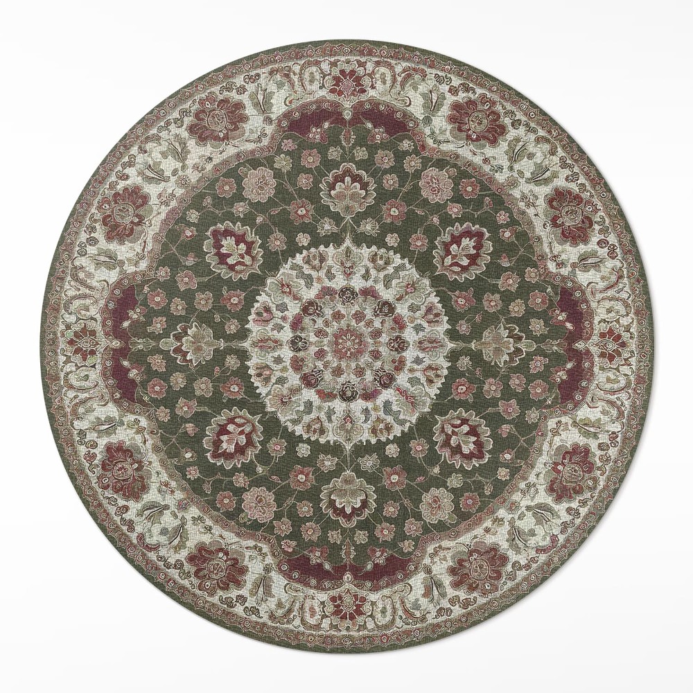 Okrúhly vinylový koberec Perzská zelená mandala