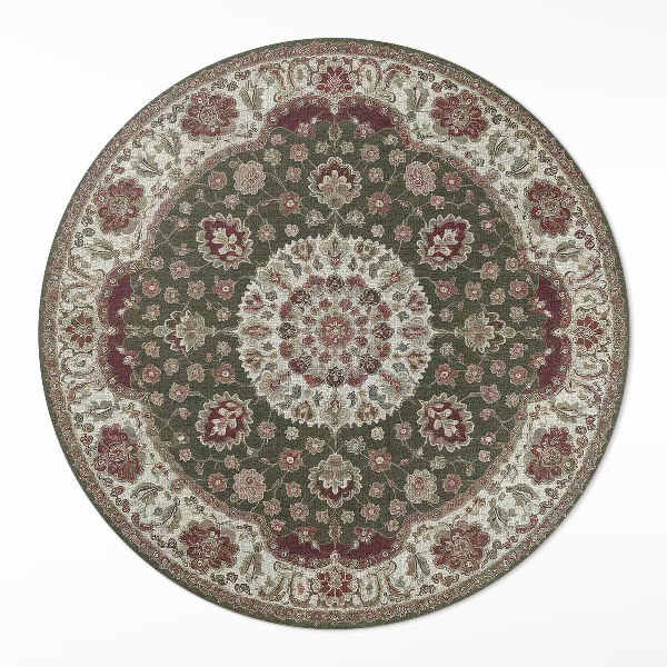 Okrúhly vinylový koberec Perzská zelená mandala