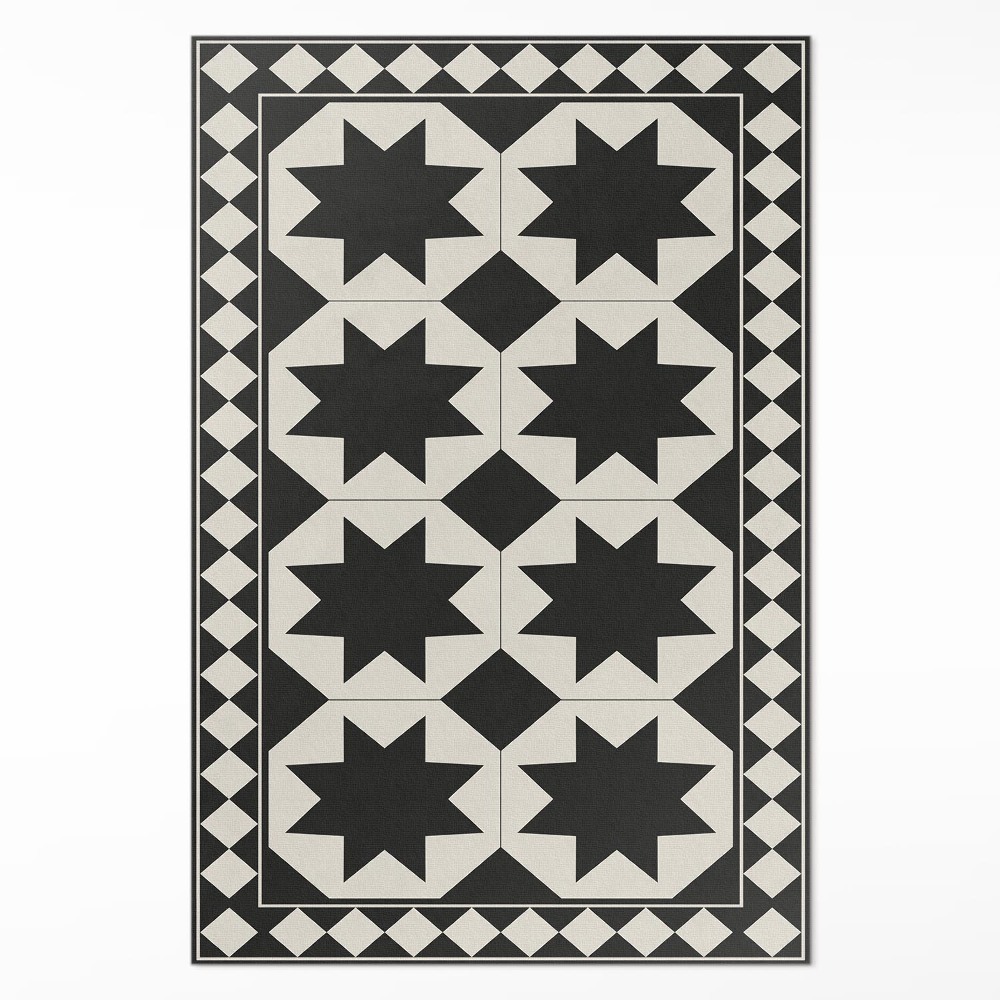 Vinylový koberec Čierno-biele hviezdy elegantná mozaika