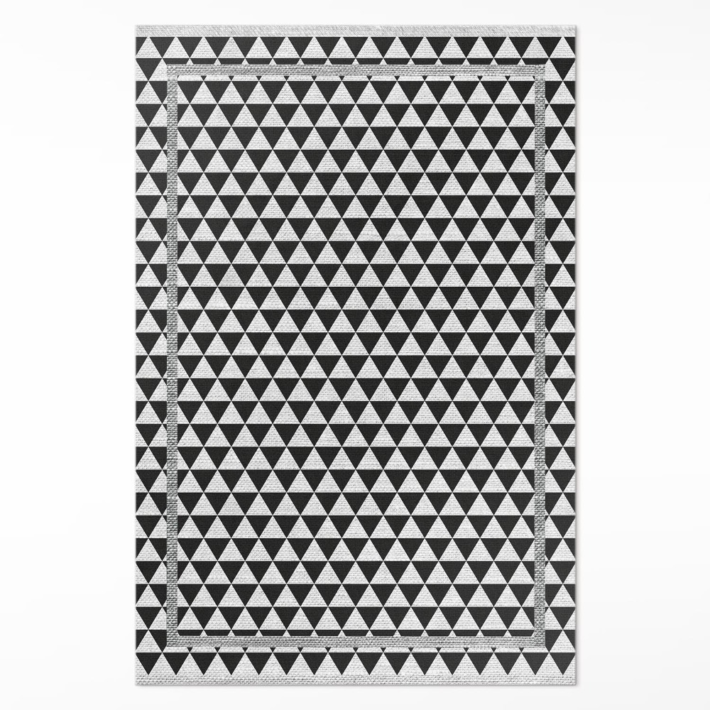 Vinylový koberec Čierno-biele trojuholníky imitácia látky